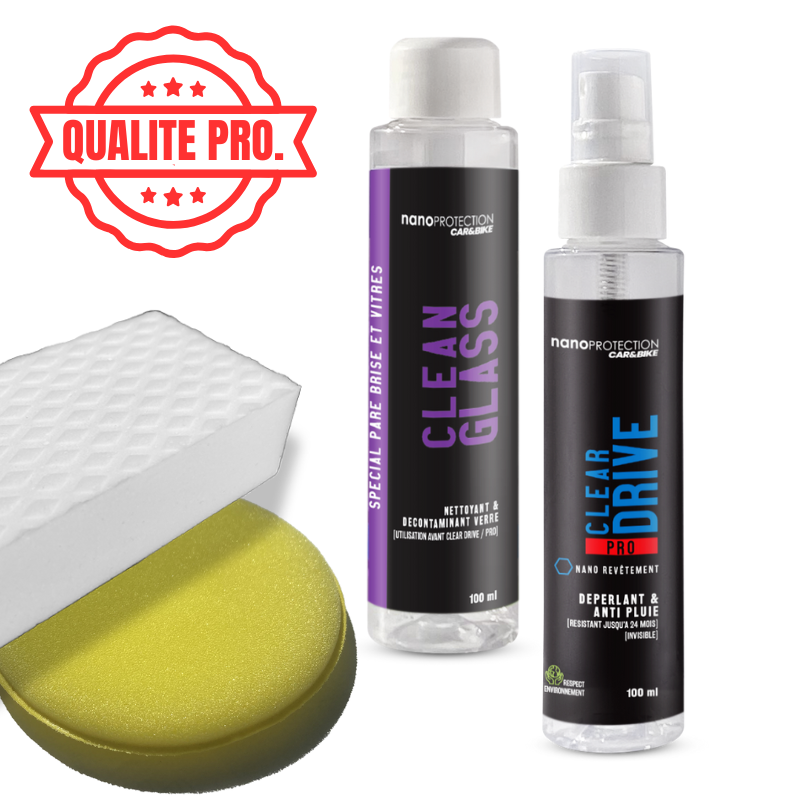 1 Nettoyant Verre &amp; Céramique (100 mL) + 1 Clear Drive Pro (100 mL) + 1 tampon applica…